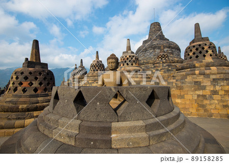 Buddha statue at buddhist temple Borobudur, Java, Indonesia 89158285