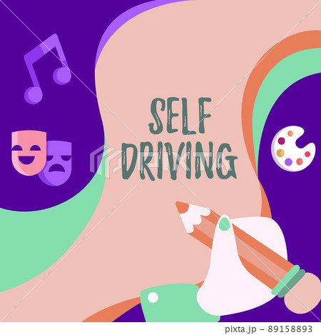 Text sign showing Self Driving. Business approach Autonomous vehicle Ability to navigate without human input Hand Using Pencil Strategizing Newest Innovative Creative Goal Plans. Text sign showing Self Driving. Business approach Autonomous vehicle Ability to navigate without human input Hand Using Pencil Strategizing Newest Innovative Creative Goal Plans. 89158893