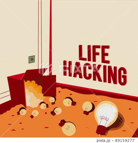Sign displaying Life Hacking. Word Written on Simple and clever techniques in accomplishing task easily Light bulbs spilled out box symbolizing innovative thinking. 89159277