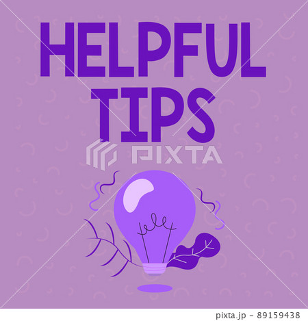 Text showing inspiration Helpful Tips. Business concept Useful secret Information Advice given to accomplish something Illuminated Light Bulb Drawing Plants Shell Showing Technology Ideas. 89159438