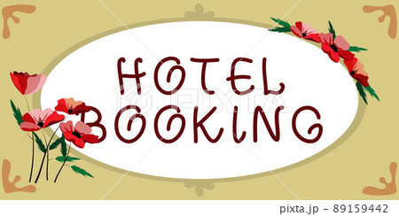 Text caption presenting Hotel Booking. Business idea Online Reservations Presidential Suite De Luxe Hospitality Blank Frame Decorated With Abstract Modernized Forms Flowers And Foliage. 89159442