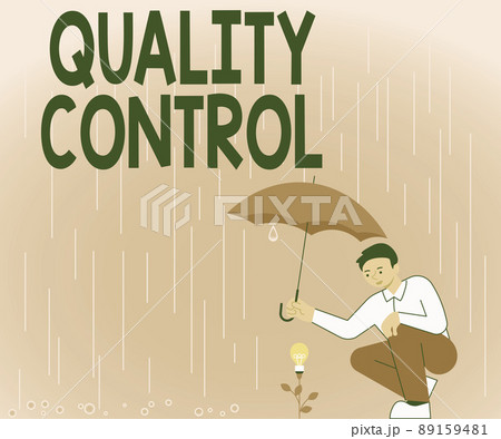 Text sign showing Quality Control. Word for insure that product or service sold due to standards Gentleman Holding Umbrella Growing Flower Presenting Newest Project Ideas. 89159481