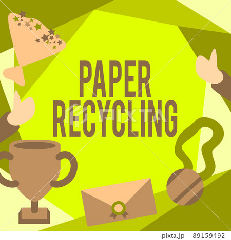 Text showing inspiration Paper Recycling. Internet Concept Using the waste papers in a new way by recycling them People Congratulating Success Presenting Earned Trophy Medals. 89159492
