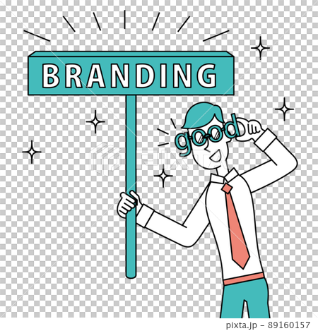 brandingとかかれたの札を持ち評価をする男性 brandingとかかれたの札を持ち評価をする男性 89160157