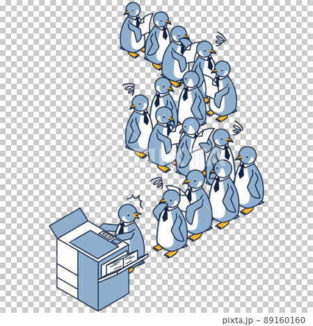 Isometric illustrations of penguins waiting to be copied on the printing press Isometric illustrations of penguins waiting to be copied on the printing press 89160160