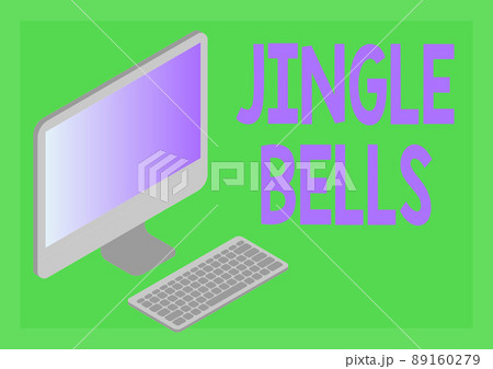 Text sign showing Jingle Bells. Business approach Most famous traditional Christmas song all over the world Monitor with keyboard symbolizing online connection between colleagues. 89160279