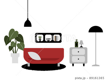 赤いソファーのある部屋のイラスト 89161365