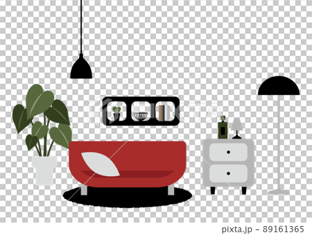 赤いソファーのある部屋のイラスト 89161365