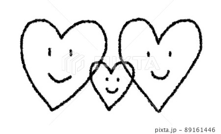 3つの手描きのハートと顔イラスト モノクロのイラスト素材
