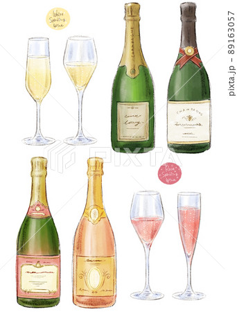 スパークリングワインの手描きラフなイラストのイラスト素材