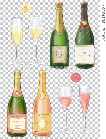 スパークリングワインの手描きラフなイラストのイラスト素材