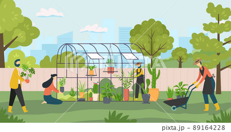 Gardening together, people grow plant on farm 89164228