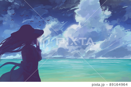 女の人と海と青空のイラスト素材 [89164964] - PIXTA