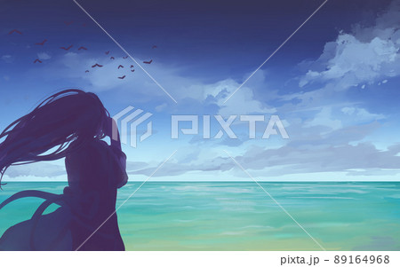 女の人と海と青空のイラスト素材 [89164968] - PIXTA