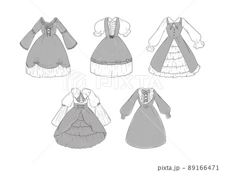 グレーのメイド服のイラストセットのイラスト素材