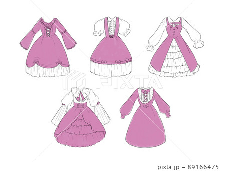 ピンクのメイド服のイラストセット ピンクのメイド服のイラストセット 89166475