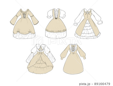 ベージュのメイド服のイラストセットのイラスト素材