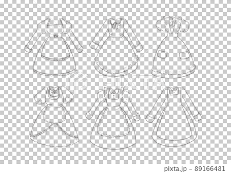 メイド服の線画イラストセット 89166481