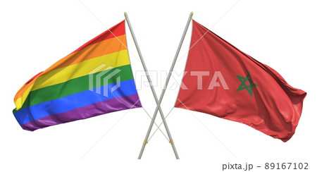 Flags of Morocco and LGBTQ on white background. 3D rendering 89167102