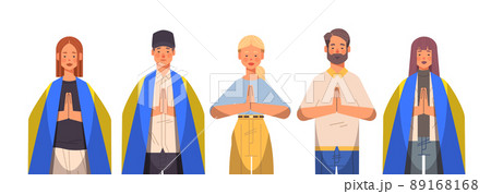 mix race patriots with Ukrainian flags asking for help pray for Ukraine peace save Ukraine from russia stop war 89168168