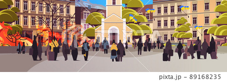 Ukrainian refugees with things fleeing russian aggression against Ukraine stop war concept Ukrainian refugees with things fleeing russian aggression against Ukraine stop war concept 89168235