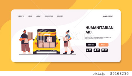 volunteer giving help boxes with Ukraininan flag to refugee humanitarian aid material assistance governmental help volunteer giving help boxes with Ukraininan flag to refugee humanitarian aid material assistance governmental help 89168256