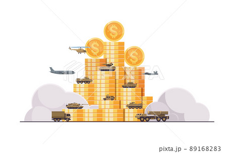 special army battle heavy reservations and special transport military equipment on dollar coins financing war sanctions metaphor 89168283