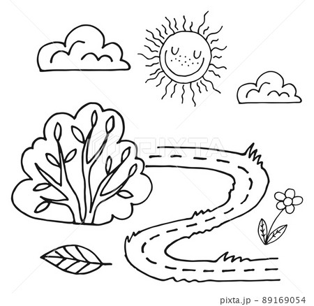 Summer nature child drawing. Coloring book landscape page 89169054
