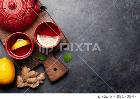 Tea with lemon and mint and teapot Tea with lemon and mint and teapot 89170947