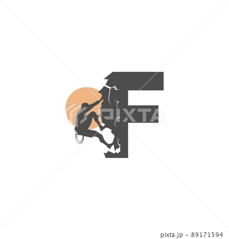 Rock climber climbing letter F illustration 89171594