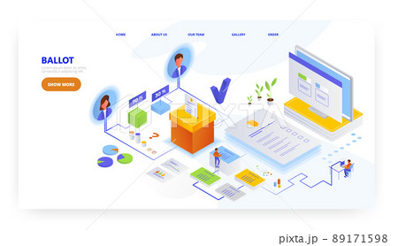 Ballot box, landing page design, website banner vector template. Voting and election. 89171598