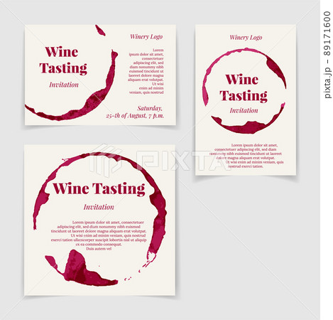 Set of Wine Tasting Invitation cards in different proportions. Vector design elements. 89171600
