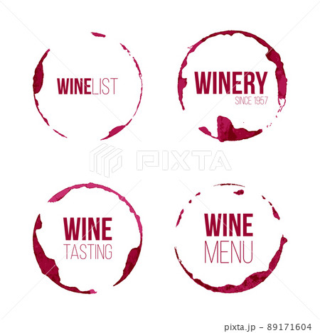 Set of Wine stains with different text. Vector design elements. Set of Wine stains with different text. Vector design elements. 89171604