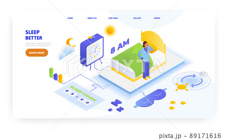 Sleep better, landing page design, website banner vector template. Sleep eye mask. Healthy circadian rhythm. Sleep better, landing page design, website banner vector template. Sleep eye mask. Healthy circadian rhythm. 89171616