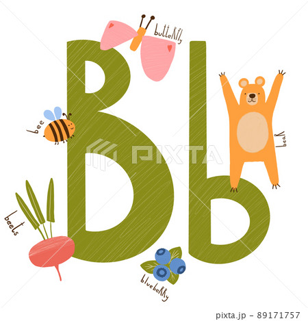 Kids Alphabet. Letter B And B Words, B Assets,...のイラスト素材 [89171757] - PIXTA