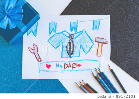 Card for father's day. A beautiful postcard with a shirt and tools for father's Day. 89172101