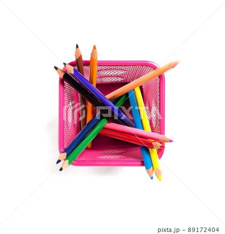 Color pencils in red metal pot Color pencils in red metal pot 89172404