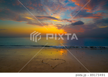 Colorful romantic sea sunset. Sunset seascape Background. 89173491