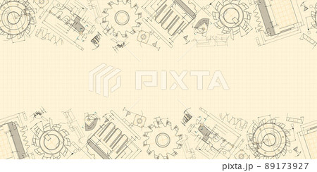 Mechanical engineering drawings on light background. Cutting tools, milling cutter. Technical Design. Cover. Blueprint. Horizontal seamless pattern. Vector illustration. Mechanical engineering drawings on light background. Cutting tools, milling cutter. Technical Design. Cover. Blueprint. Horizontal seamless pattern. Vector illustration. 89173927