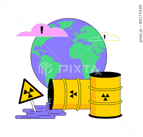 Radioactive pollution abstract concept vector illustration. Radioactive hazardous waste, toxic trash, radiation hazard, environmental problem, dangerous products disposal abstract metaphor. 89174599