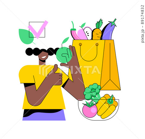 Raw food diet abstract concept vector illustration. Organic meal, fresh and natural vegetables and fruits, healthy ingredients, vegetarian eating, nutrition plan, green salad abstract metaphor. 89174832