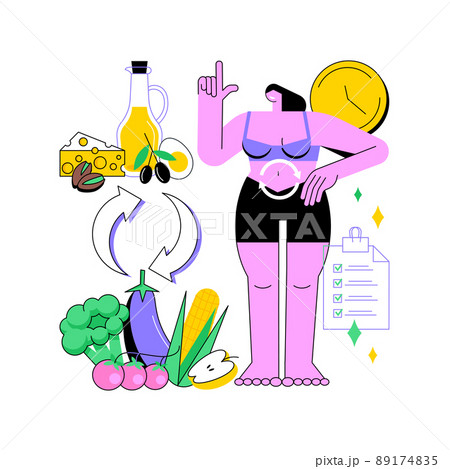 Carb cycling abstract concept vector illustration. Eating habits, weight-loss diet, healthy lifestyle, low-carb and high-carb intake, nutrition plan, balanced meal, carbohydrate abstract metaphor. 89174835