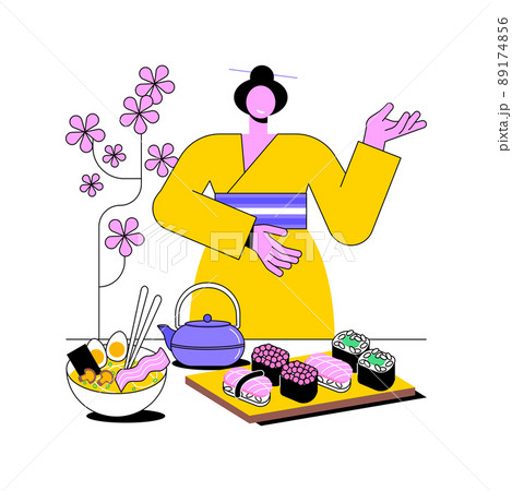 Japanese food abstract concept vector illustration. Oriental cuisine, japanese sushi takeout, gourmet food market, traditional asian restaurant menu, takeaway, chopsticks eating abstract metaphor. 89174856