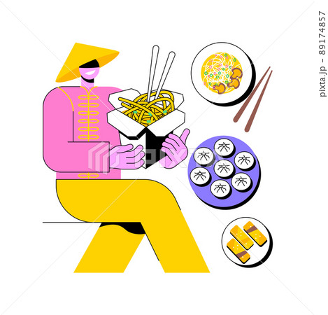 Chinese food abstract concept vector illustration. Takeout asian food, chinese cuisine, take away restaurant, cooking dim sum, china buffet, modern oriental menu delivery abstract metaphor. 89174857