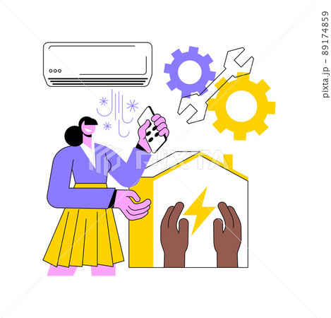 Air conditioning abstract concept vector illustration. Indoors air conditioning, smart cooling system, repair and maintenance service, local heating, energy saving solution abstract metaphor. 89174859