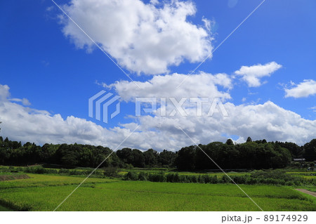 青空と白い雲と田園風景 89174929