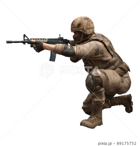 Soldier with a machine gun isolated white background 3d illustration Soldier with a machine gun isolated white background 3d illustration 89175752