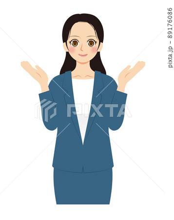 働く女性イラスト 上半身 紺色スーツ 黒髪のイラスト素材