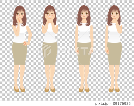 働く女性イラストセット　全身　ベージュスーツ　茶髪 89176925