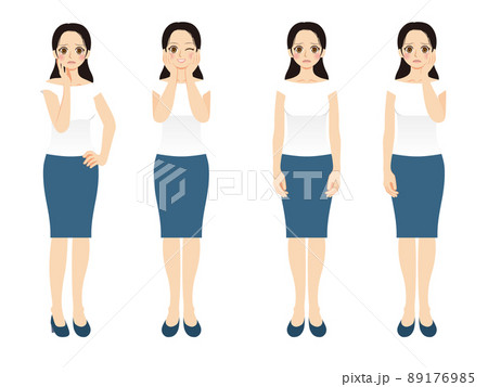 働く女性イラストセット 全身 紺色スーツ 黒髪 働く女性イラストセット 全身 紺色スーツ 黒髪 89176985